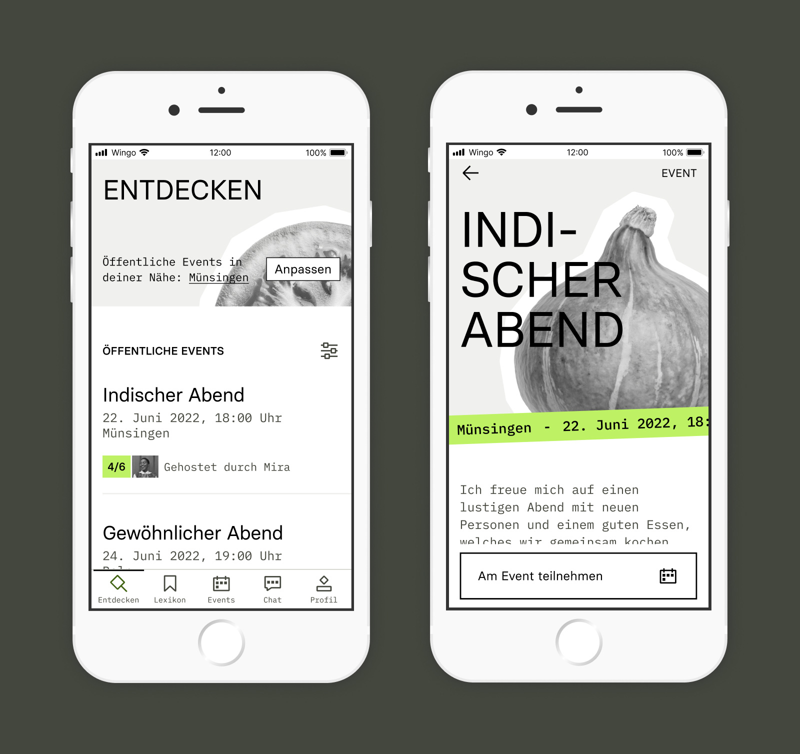 Bilder der Entdecken und Eventseite