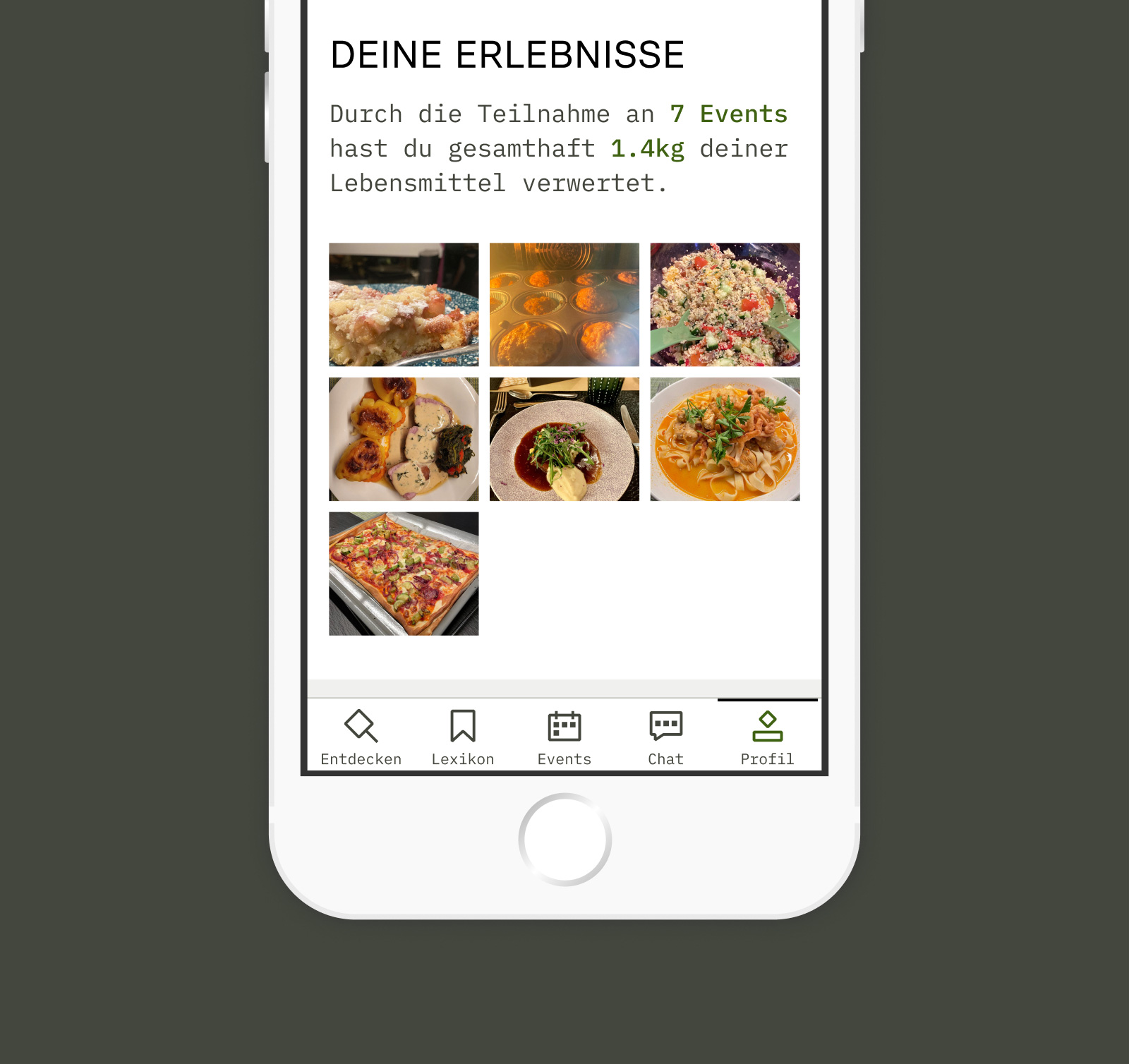Bild des Benutzerprofil mit Erfolgen von vergangenen Events